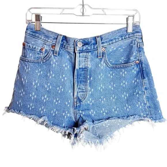 Levi’s Premium Denim Big E 501® High Rise Women’s Shorts In Dottie Blues Size 28 - Picture 1 of 14